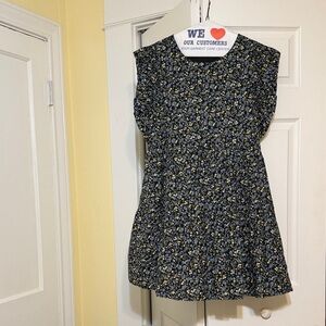 Floral English factory Dress - Black and Blue and green